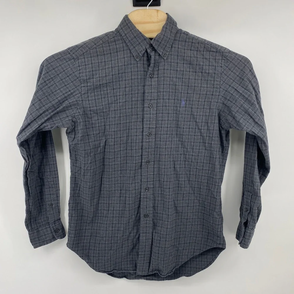 Ralph Lauren Button Down Mens Medium Grey Plaid Classic Fit Cotton Flannel Shirt